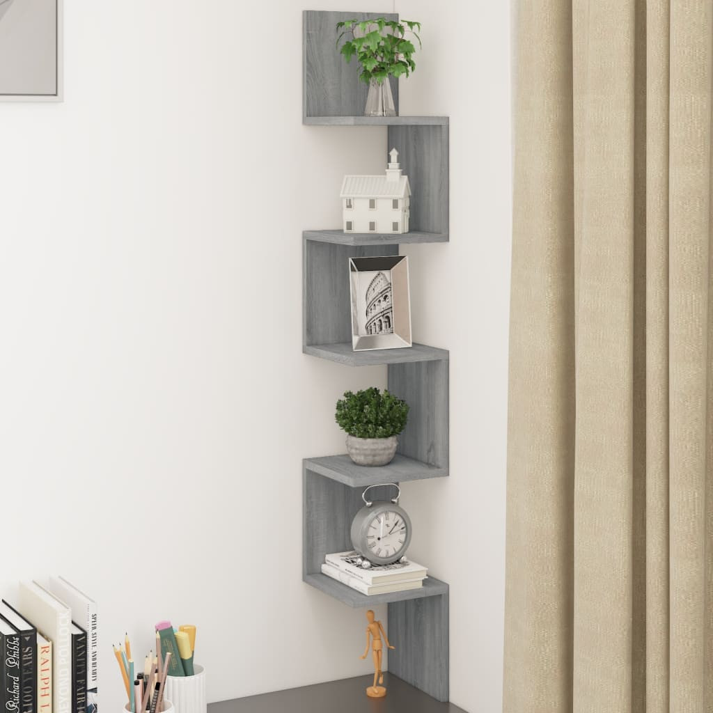 vidaXL Wand-Eckregal Grau Sonoma 20x20x127,5 cm Holzwerkstoff