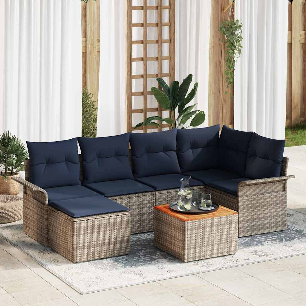 vidaXL Gartensofa-set 7 pcs Grau und Marineblau Poly-Rattan
