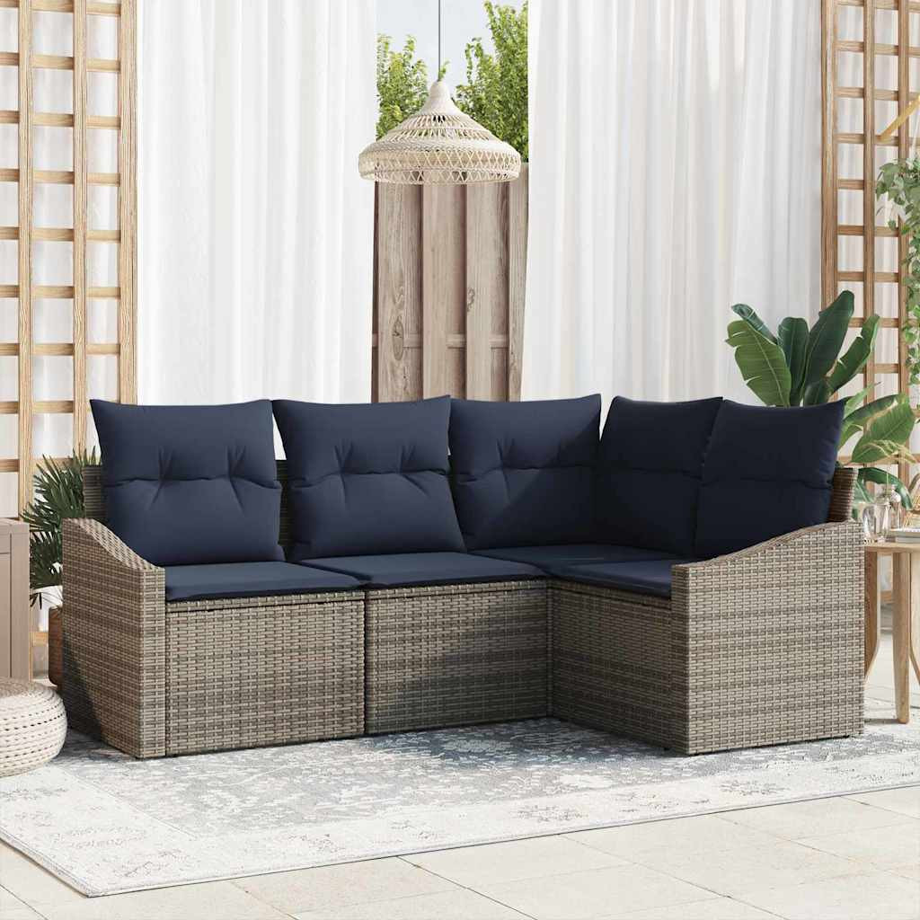 vidaXL Gartensofa-set mit Kissen 4 pcs Grau und Marineblau Poly-Rattan