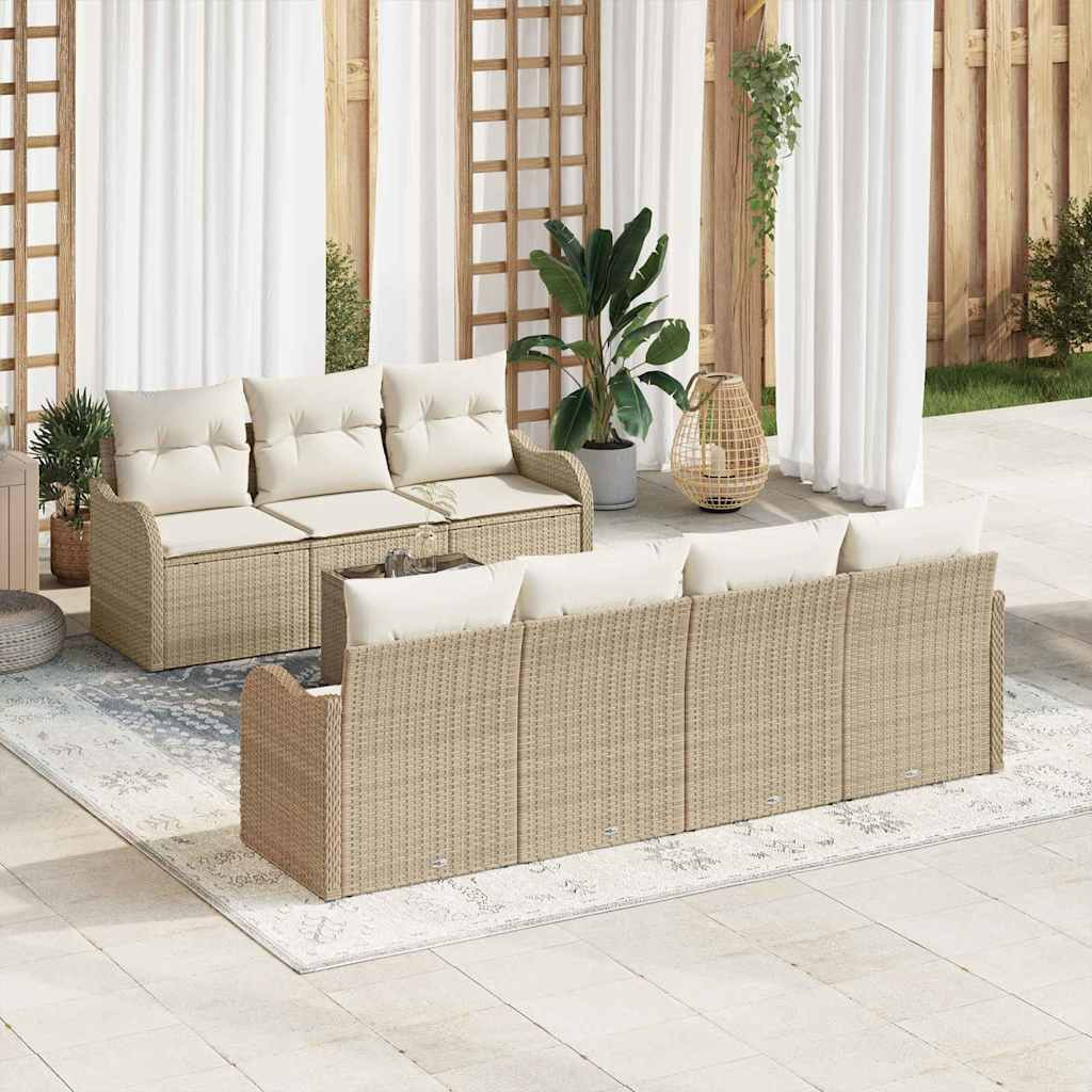 vidaXL Gartensofa-set mit Kissen mit Speicher 8 pcs Beige und Creme