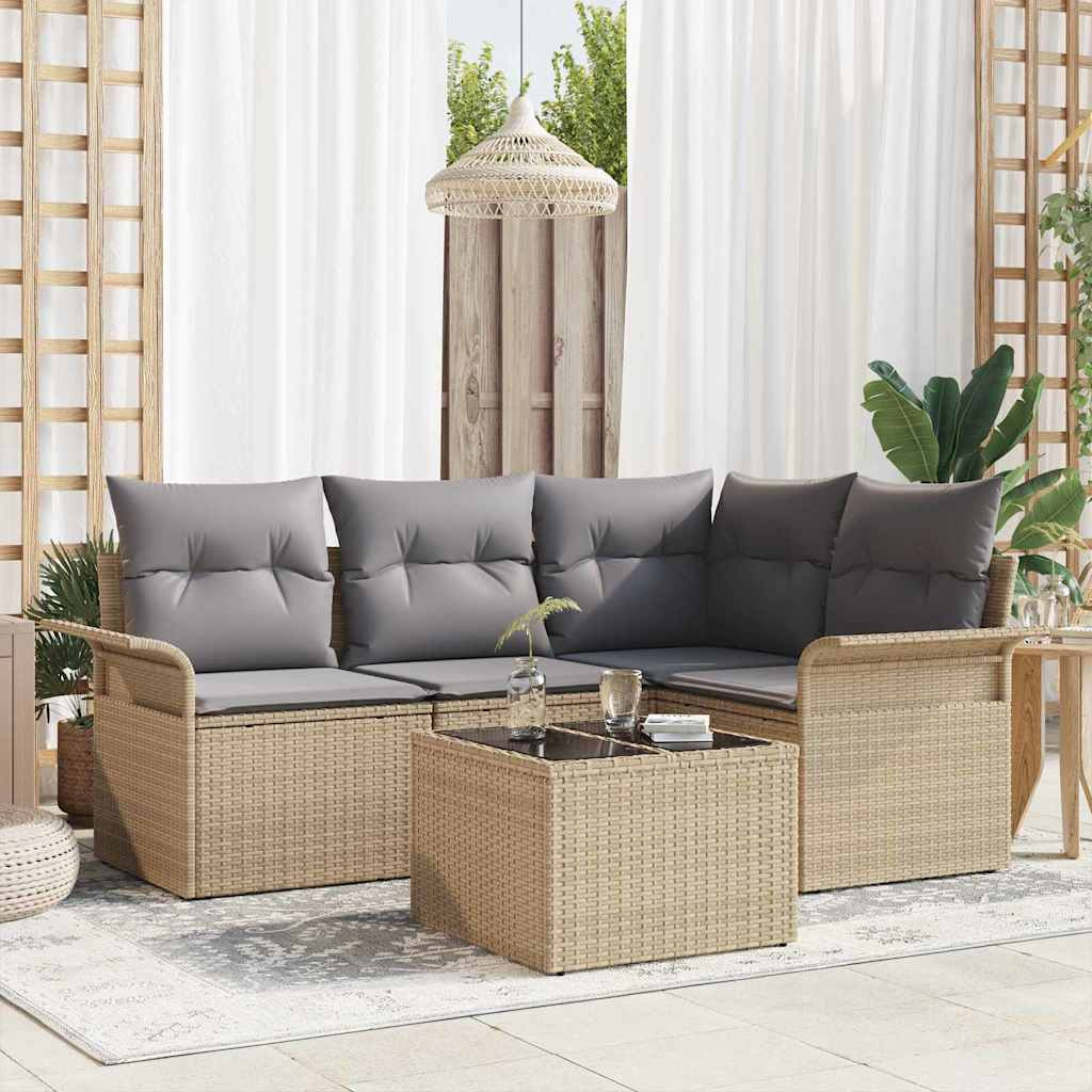 vidaXL Gartensofa-set mit Speicher 5 pcs Beige Poly-Rattan