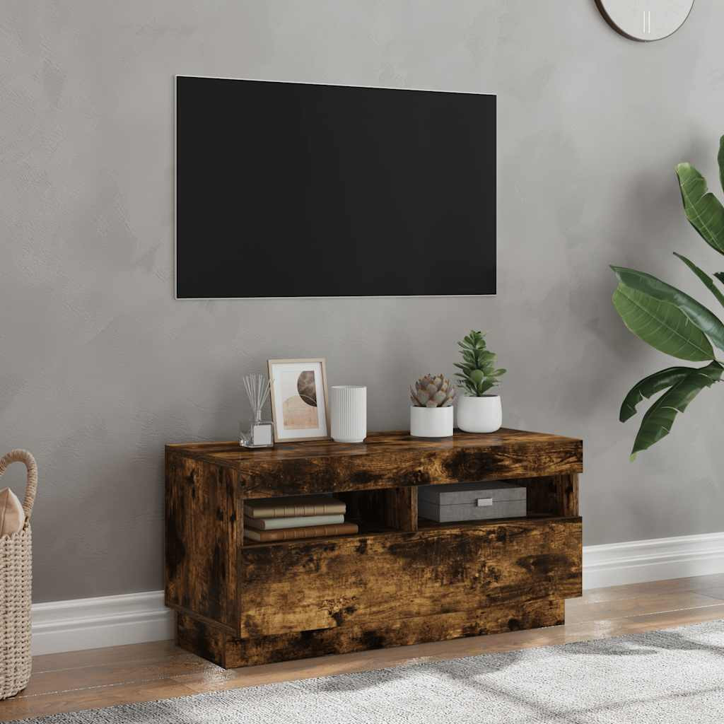 vidaXL TV-Schrank mit LED-Leuchten Räuchereiche 80x35x40 cm