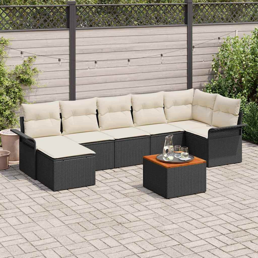 vidaXL Gartensofa-set mit Speicher 8 pcs Schwarz und Creme Poly-Rattan