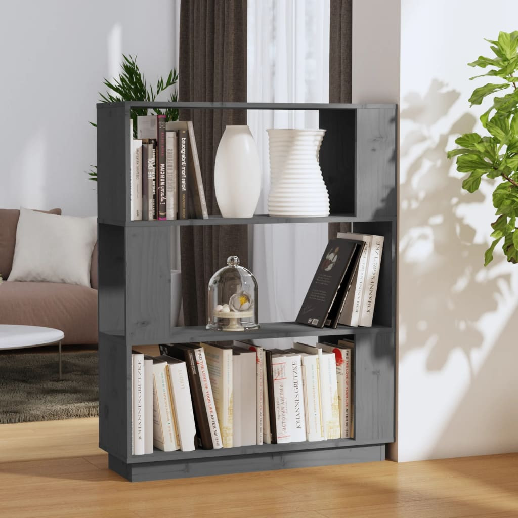 vidaXL Bücherregal/Raumteiler Grau 80x25x101 cm Massivholz Kiefer
