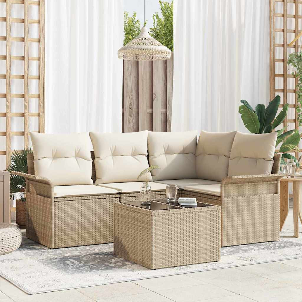 vidaXL Gartensofa-set mit Speicher 5 pcs Beige Poly-Rattan