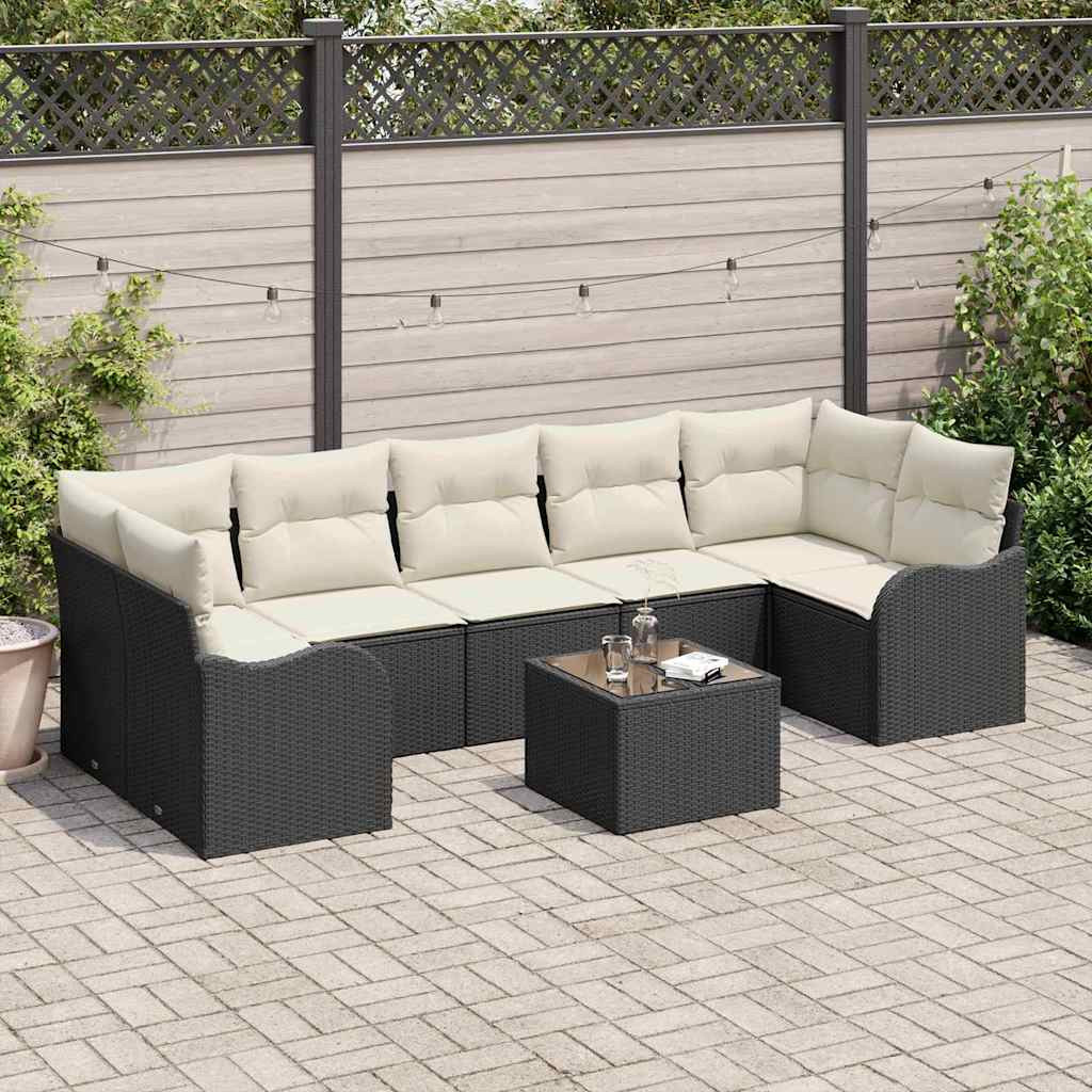 vidaXL Gartensofa-set mit Kissen mit Speicher 8 pcs Schwarz und Creme