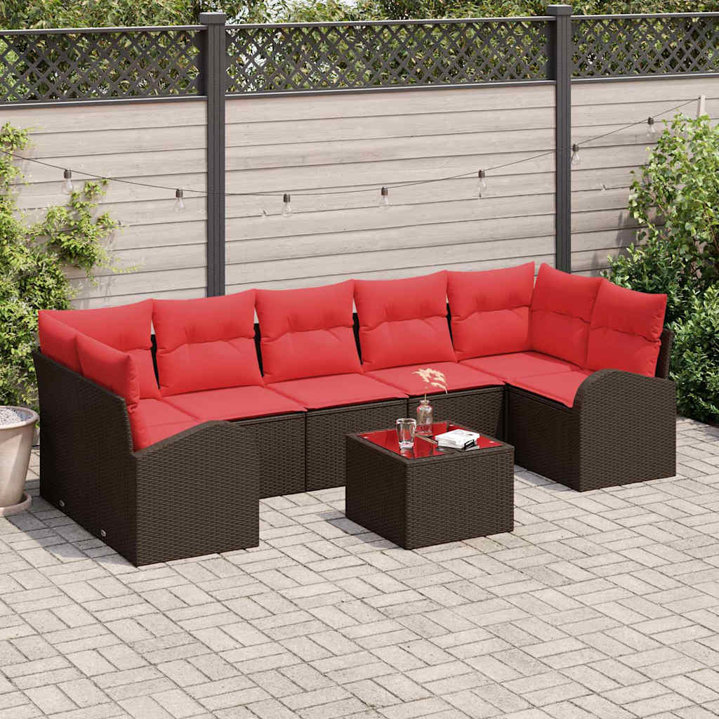 vidaXL Gartensofa-set mit Speicher 8 pcs Beige und Rot Poly-Rattan