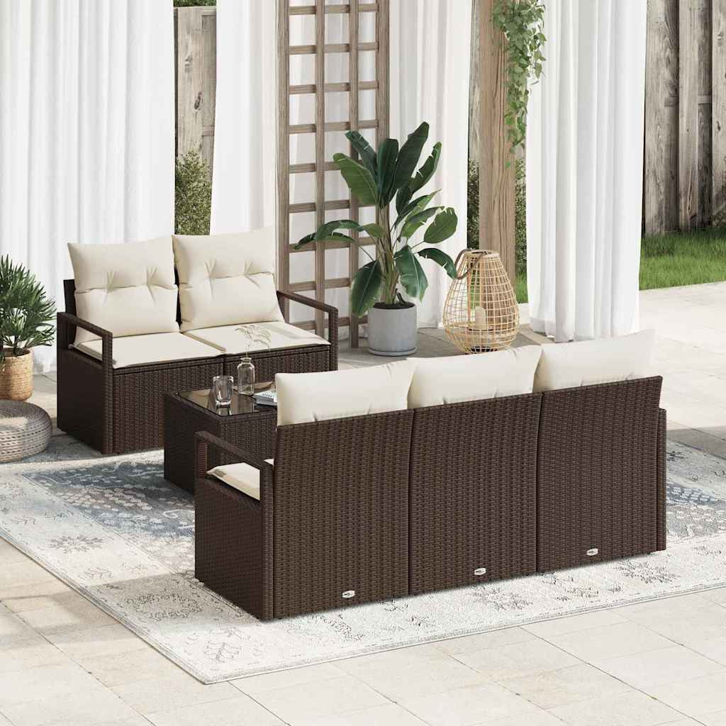 vidaXL Gartensofa-set mit Kissen 6 pcs Braun und Creme Poly-Rattan