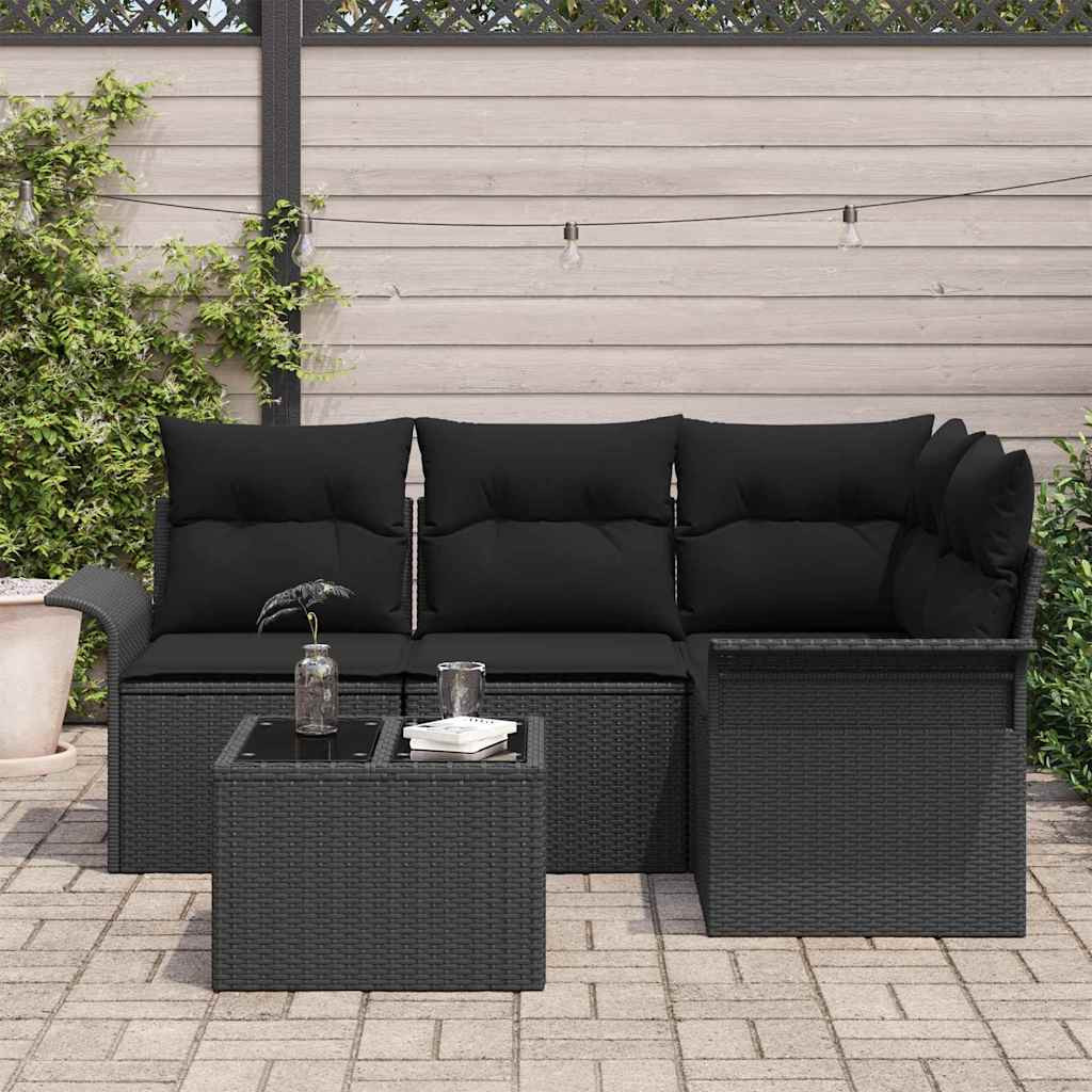 vidaXL Gartensofa-set mit Speicher 5 pcs Schwarz Poly-Rattan