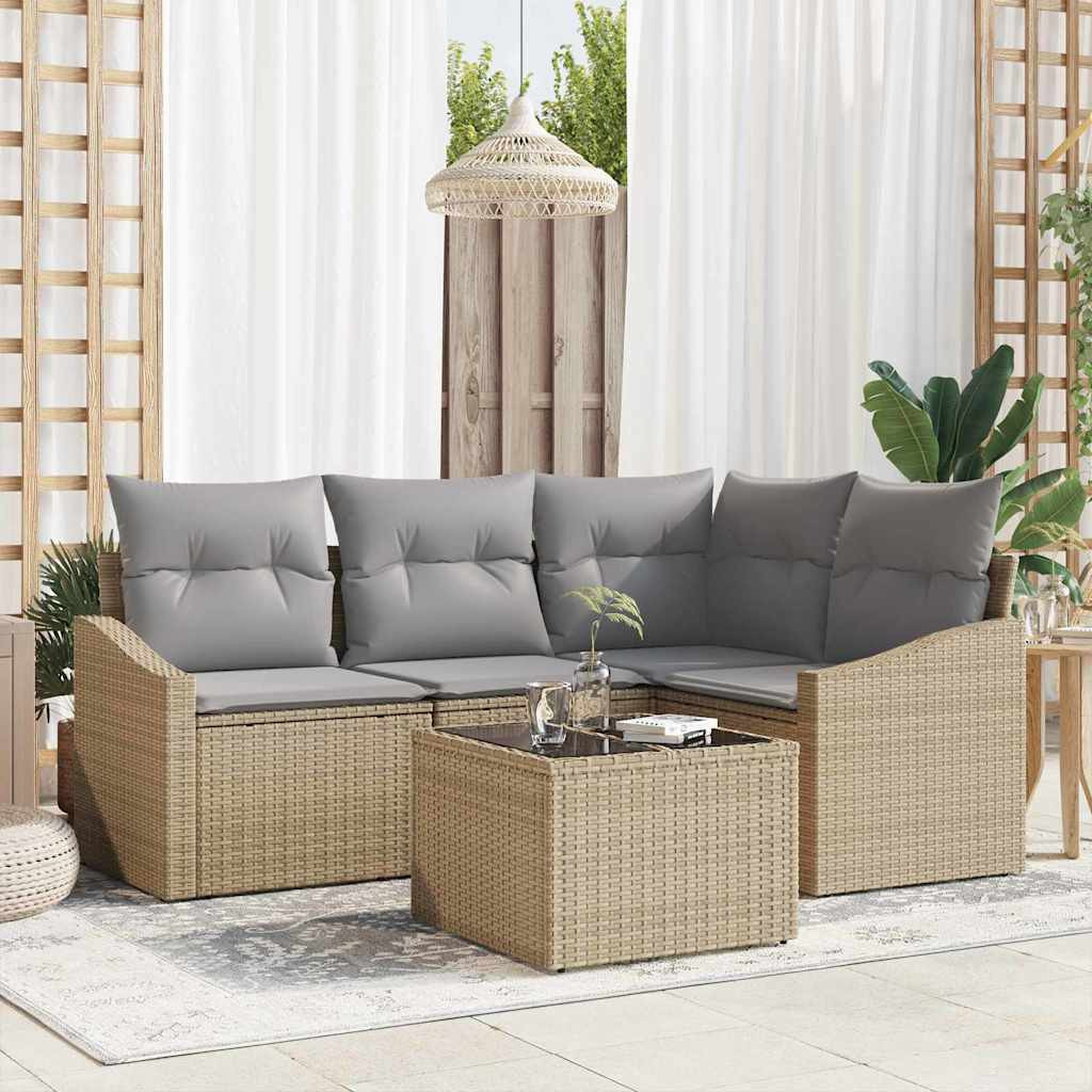 vidaXL Gartensofa-set mit Kissen 5 pcs Beige und Hellgrau Poly-Rattan