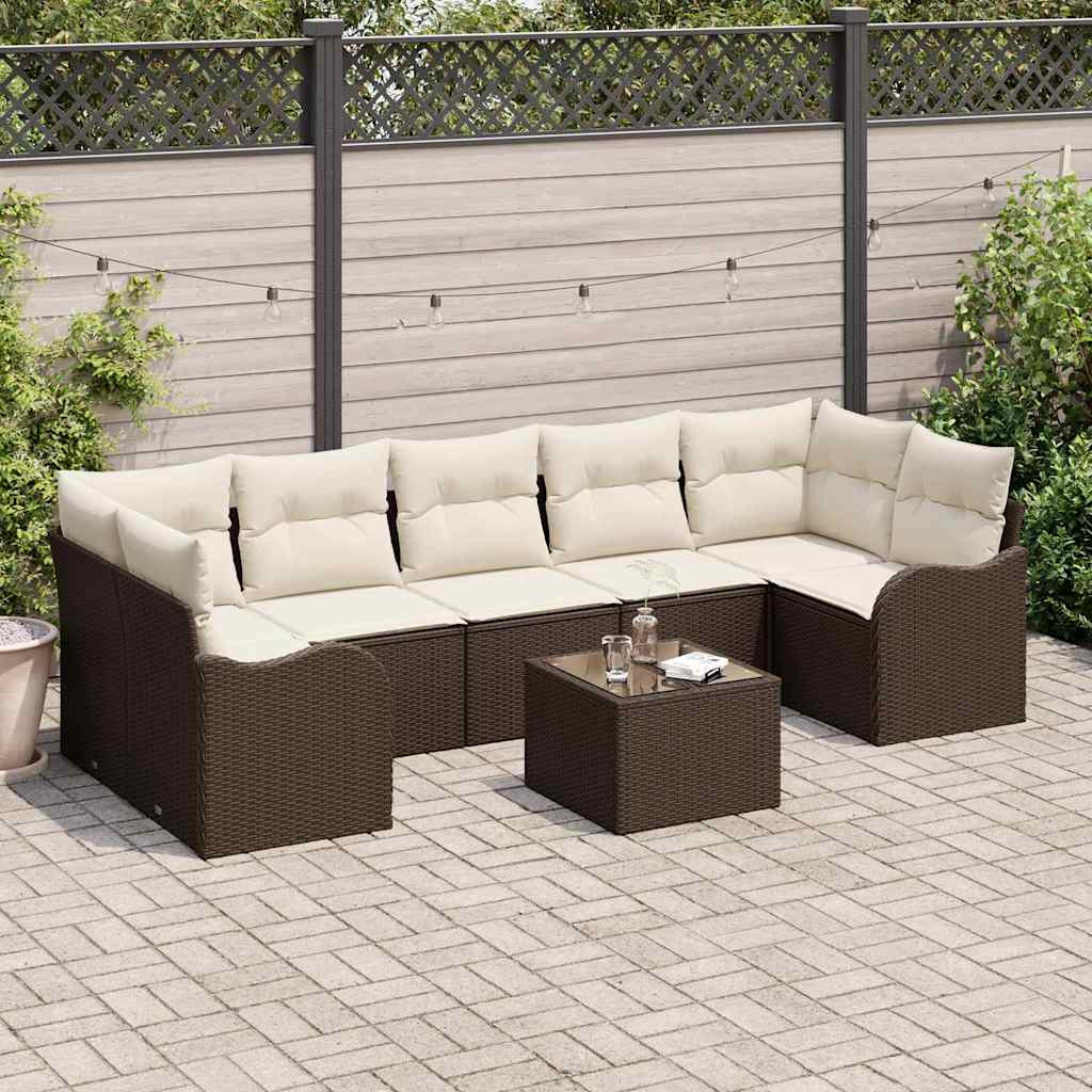 vidaXL Gartensofa-set mit Kissen mit Speicher 8 pcs Braun und Creme