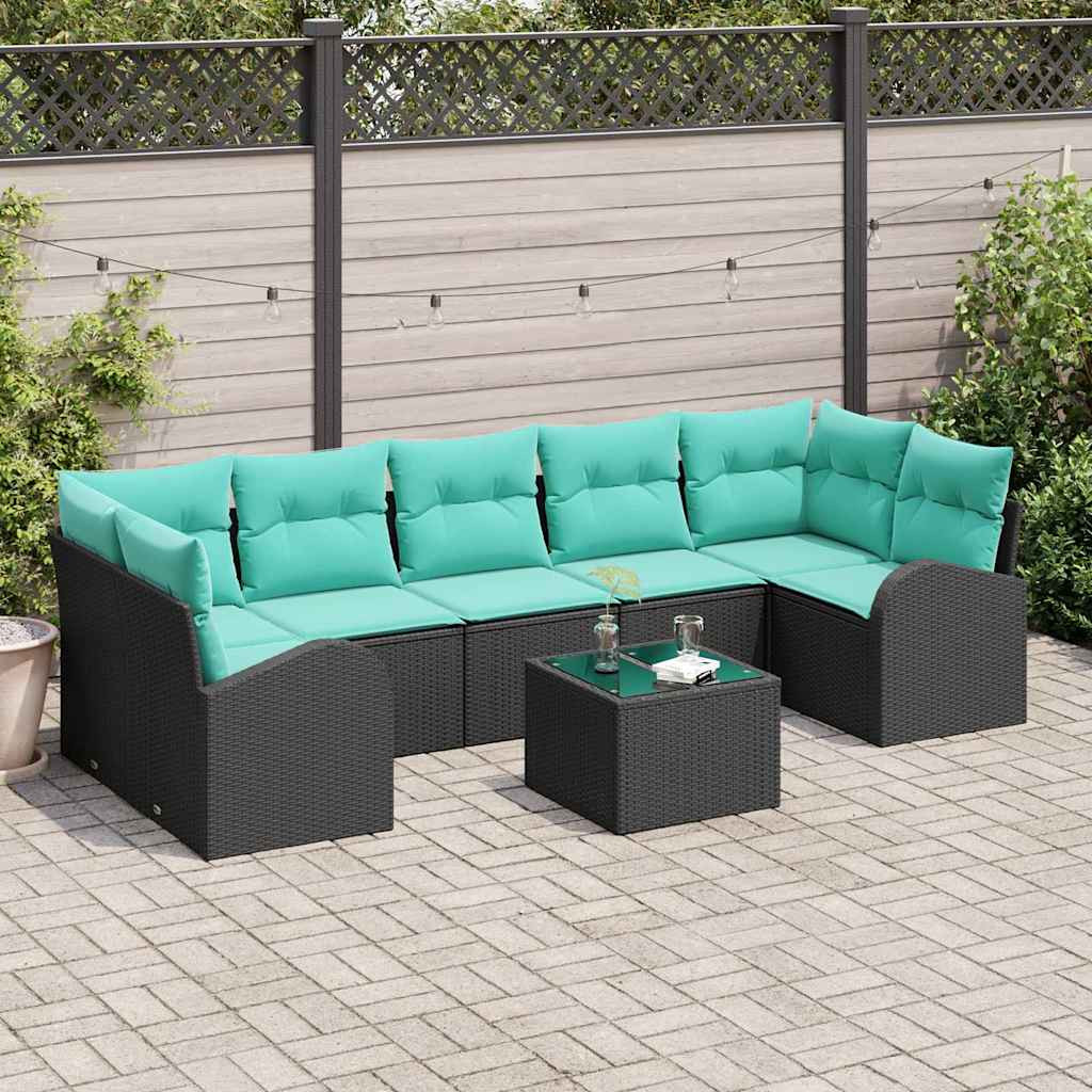 vidaXL Gartensofa-set mit Kissen 8 pcs Schwarz und Türkis Poly-Rattan