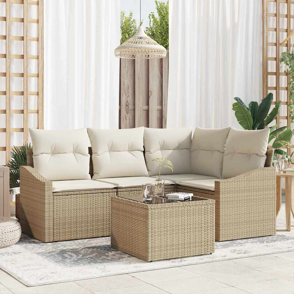 vidaXL Gartensofa-set mit Kissen 5 pcs Beige und Creme Poly-Rattan