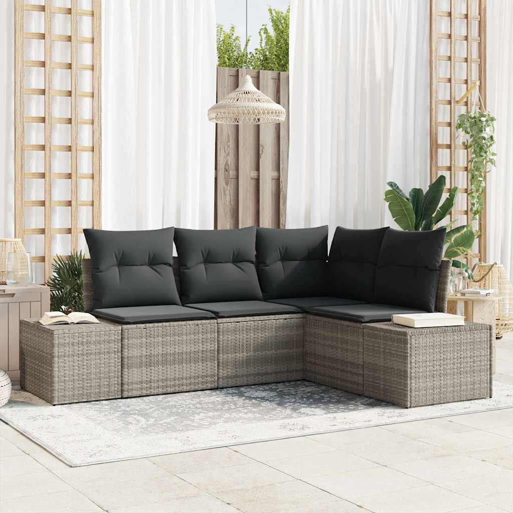 vidaXL Gartensofa-set mit Speicher 4 pcs Hellgrau Poly-Rattan