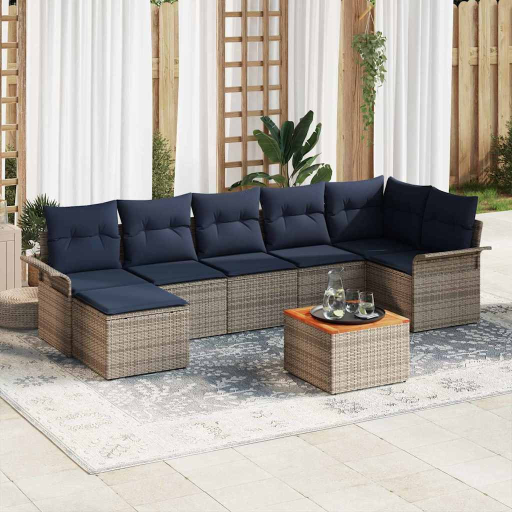 vidaXL Gartensofa-set 8 pcs Grau und Marineblau Poly-Rattan