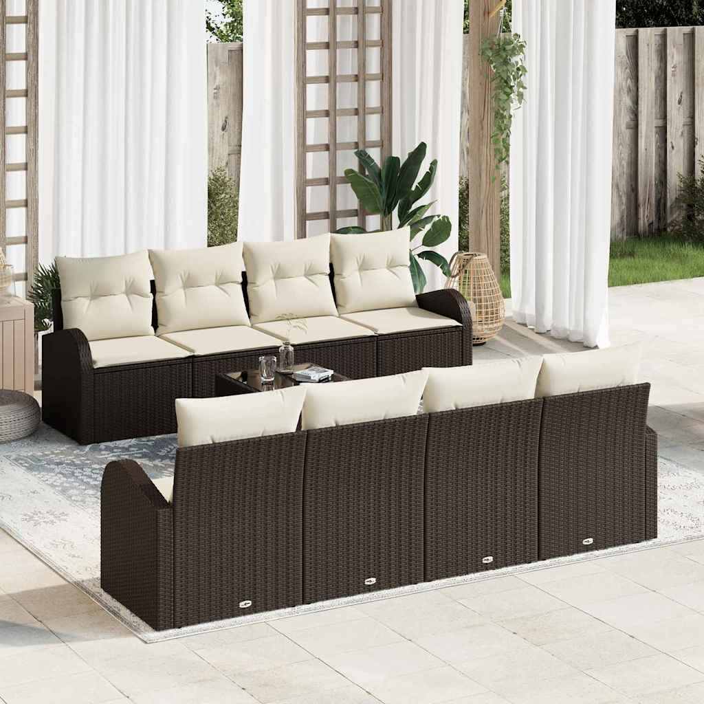 vidaXL Gartensofa-set mit Speicher 9 pcs Braun und Creme Poly-Rattan