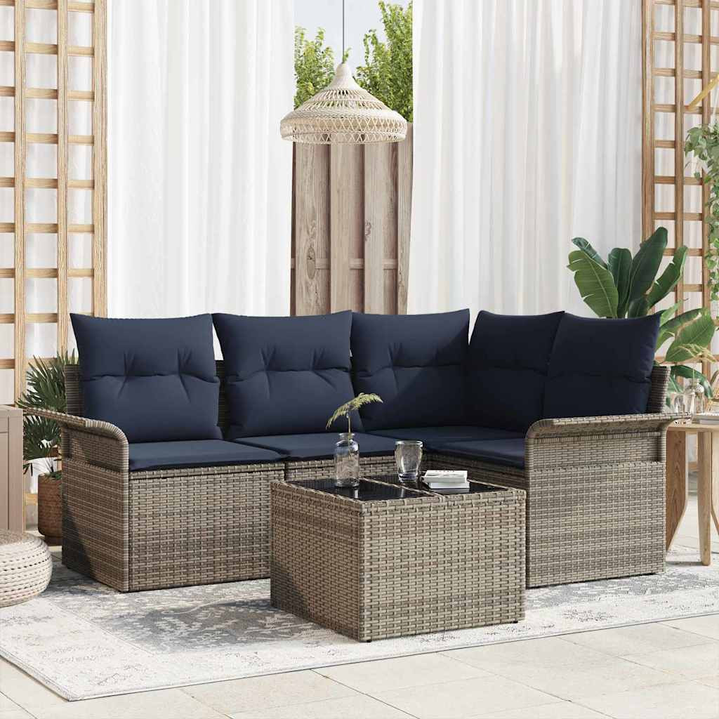 vidaXL Gartensofa-set mit Speicher 5 pcs Grau Poly-Rattan