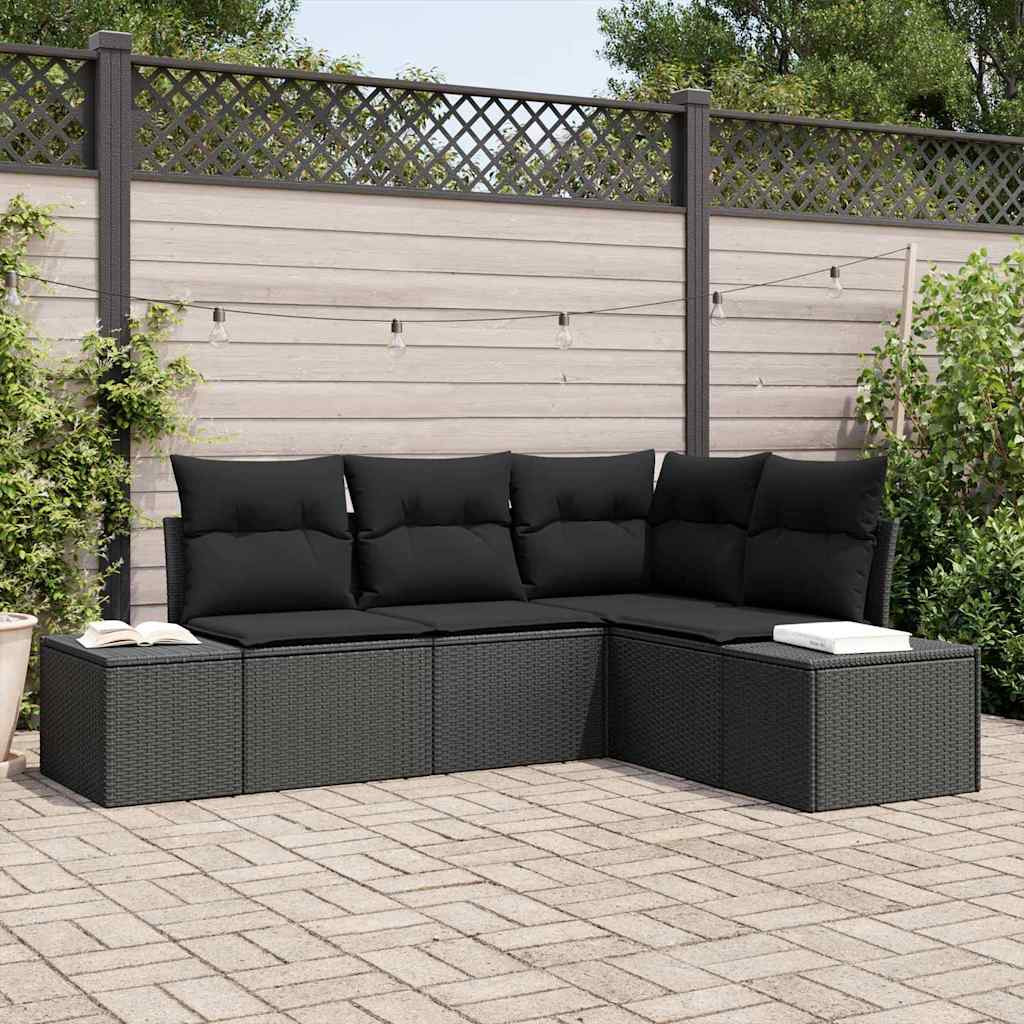 vidaXL Gartensofa-set mit Speicher 4 pcs Schwarz Poly-Rattan