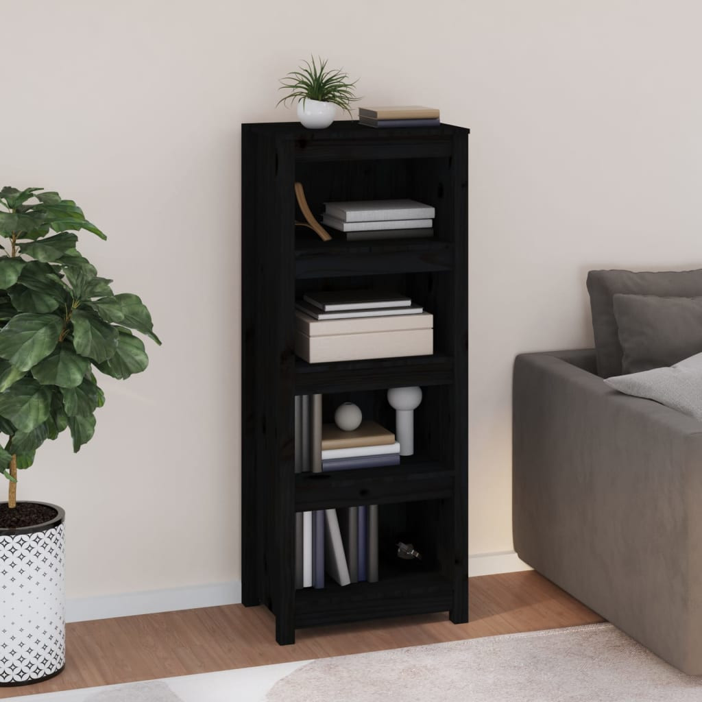vidaXL Bücherregal Schwarz 50x35x125,5 cm Massivholz Kiefer