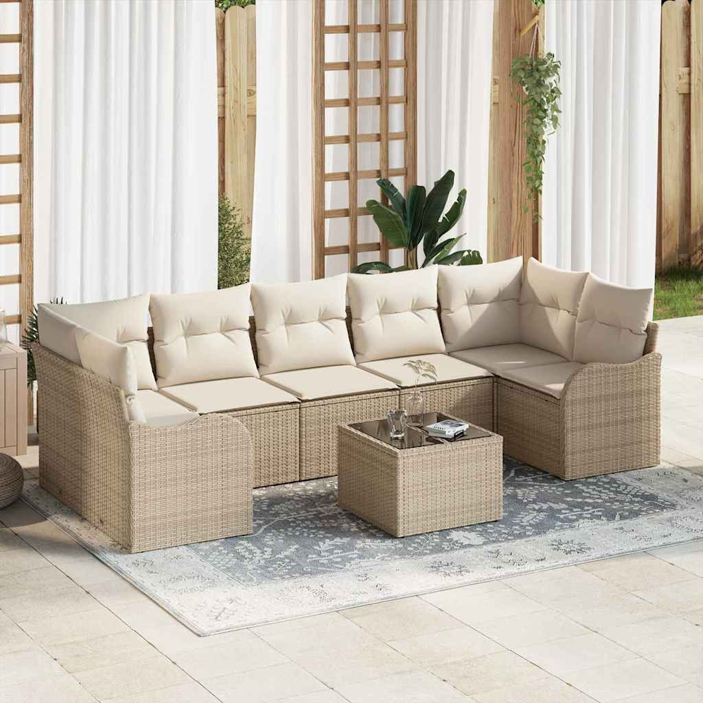 vidaXL Gartensofa-set mit Kissen mit Speicher 8 pcs Beige und Creme