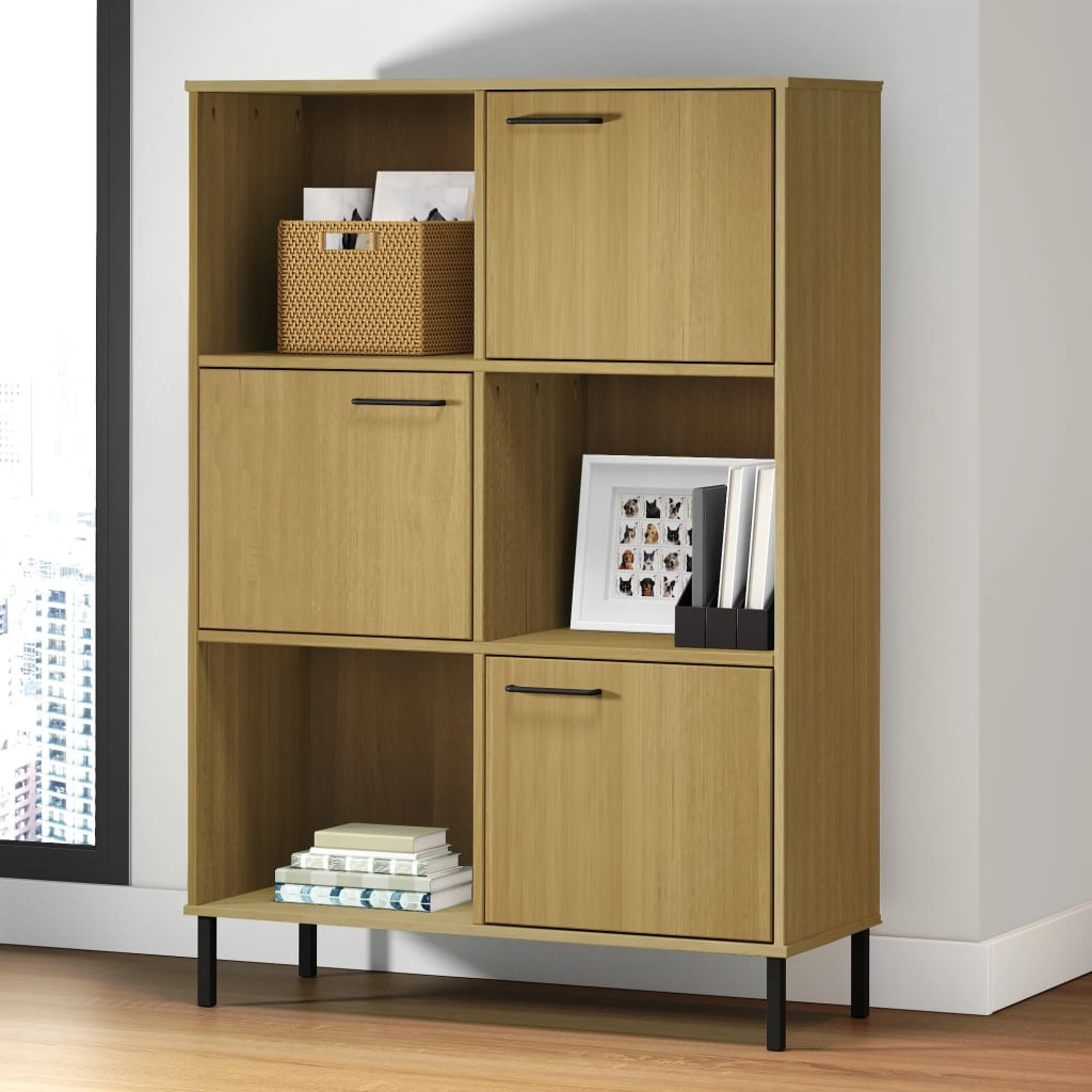 vidaXL Bücherregal OSLO Metallbeine Braun 90x35x128,5 cm Massivholz