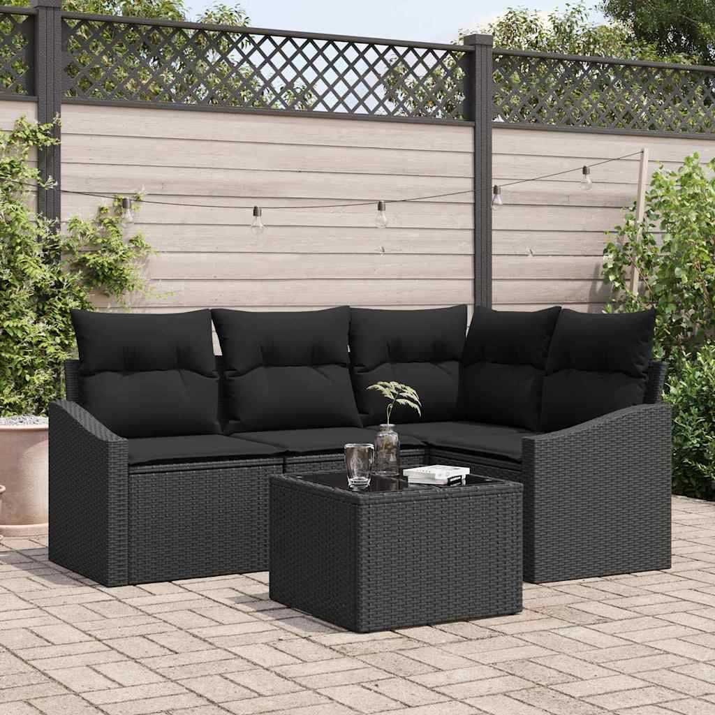 vidaXL Gartensofa-set mit Kissen 5 pcs Schwarz Poly-Rattan
