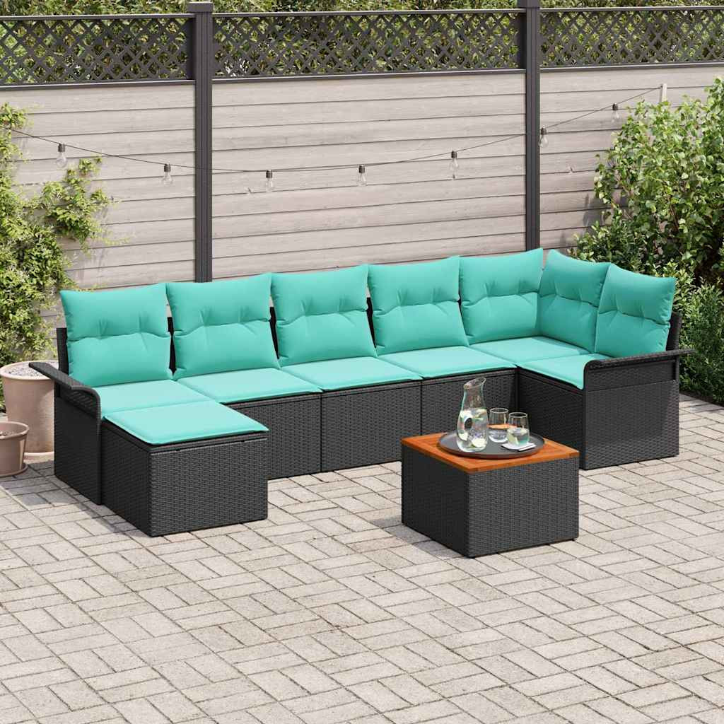 vidaXL Gartensofa-set 8 pcs Schwarz und Türkis Poly-Rattan