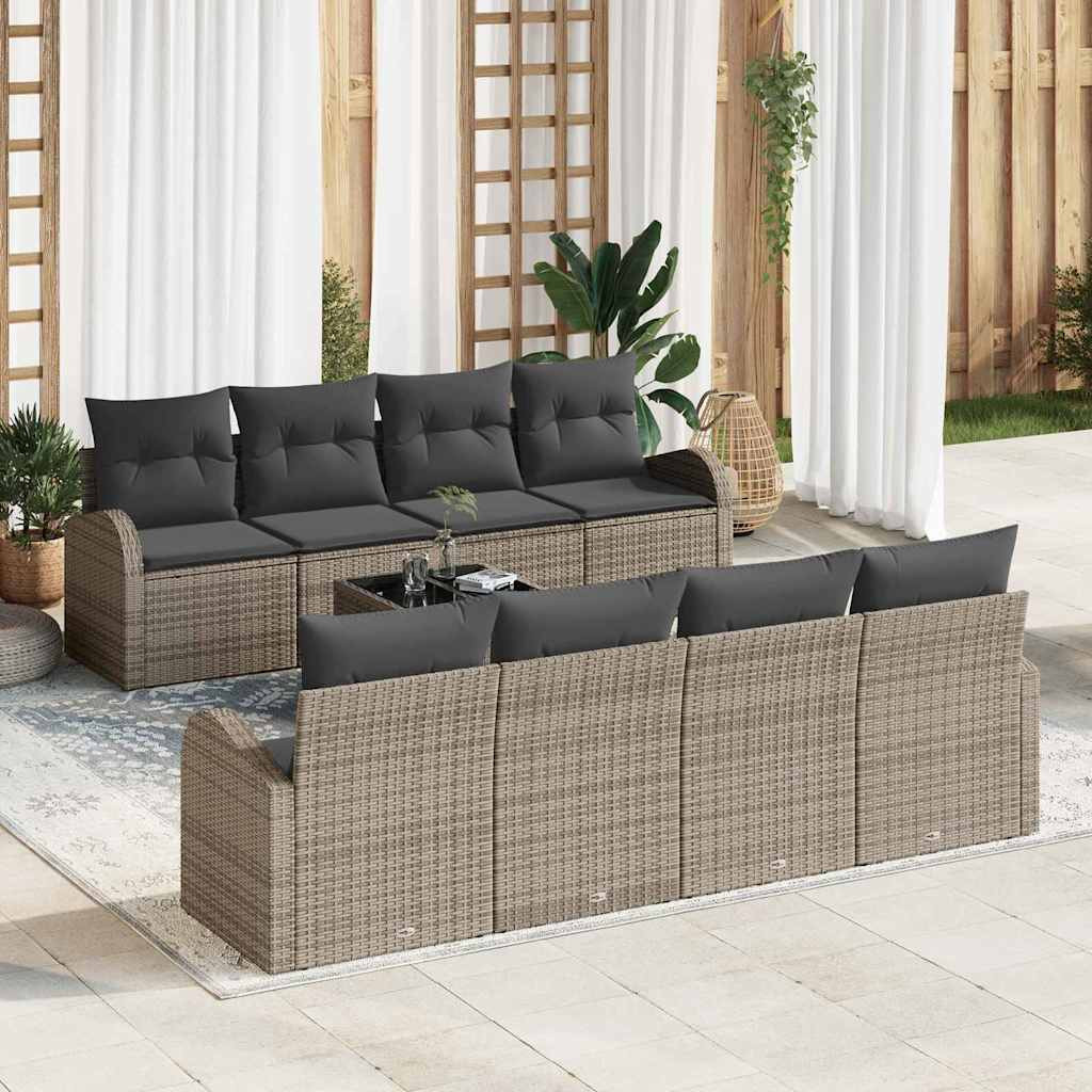vidaXL Gartensofa-set mit Speicher mit Kissen 9 pcs Grau Poly-Rattan