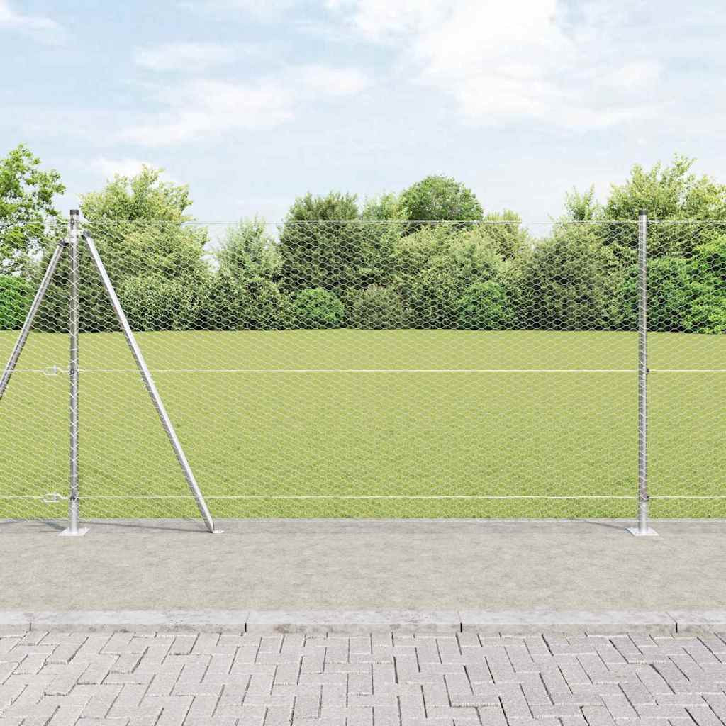 vidaXL Sechseckzaun mit Betonsockel 10 x 1,2 m Verzinkter Stahl Silber