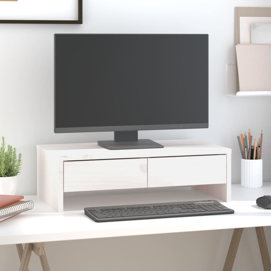 vidaXL Monitorständer Weiß 50x27x15 cm Massivholz Kiefer