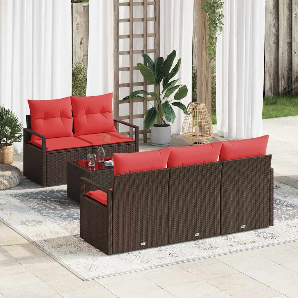 vidaXL Gartensofa-set mit Kissen 6 pcs Beige und Rot Poly-Rattan