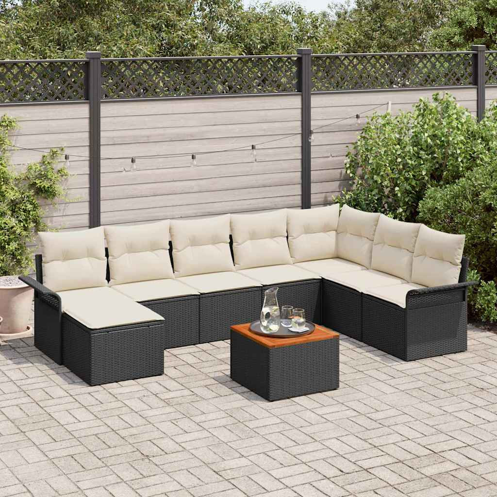 vidaXL Gartensofa-set mit Speicher 9 pcs Schwarz und Creme Poly-Rattan