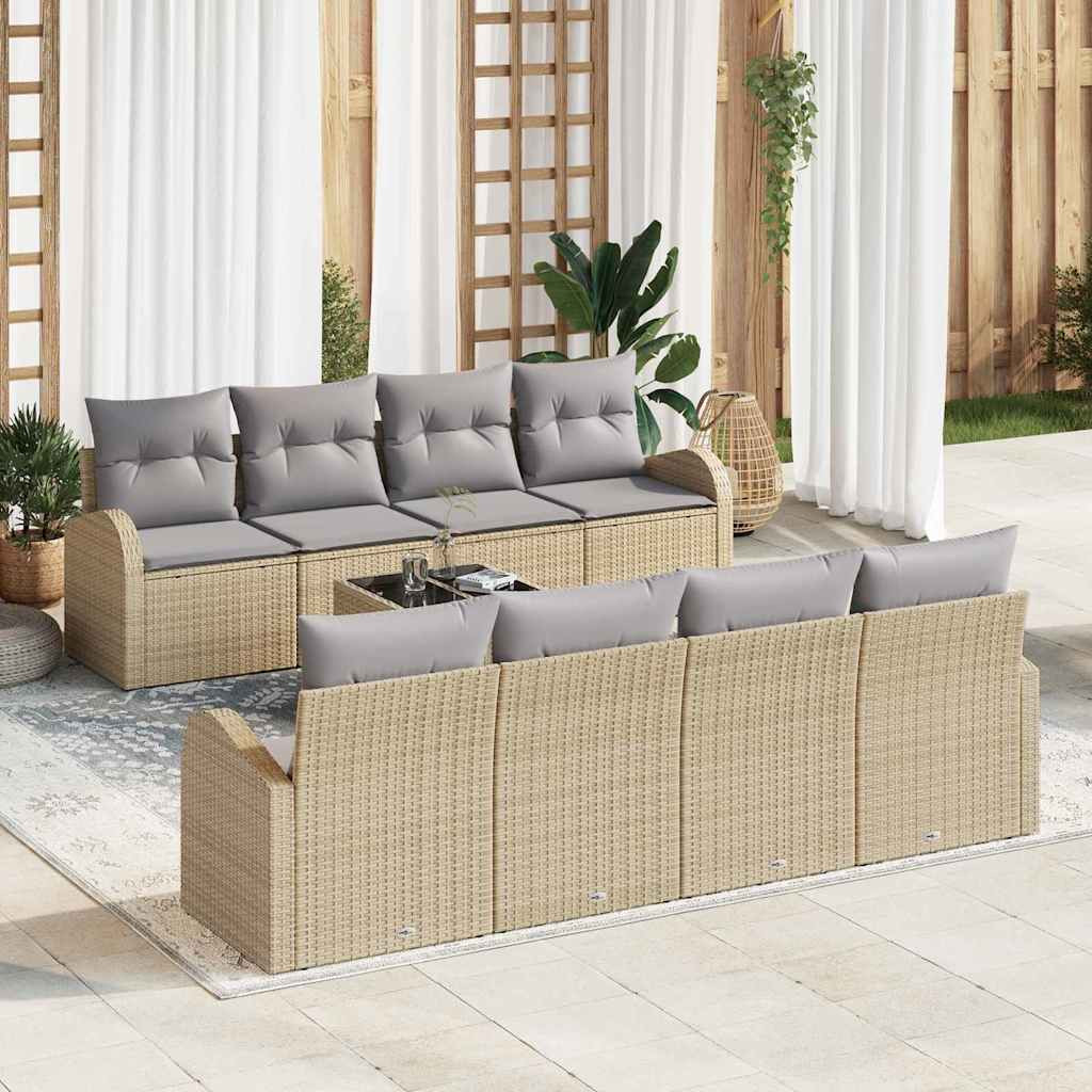 vidaXL Gartensofa-set mit Speicher 9 pcs Beige und Grau Poly-Rattan