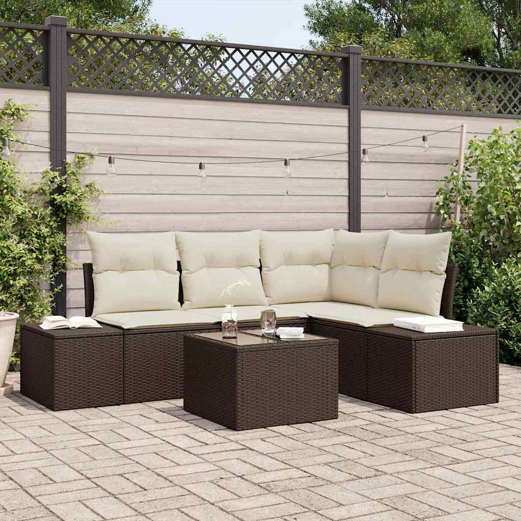 vidaXL Gartensofa-set mit Speicher Braun und Creme Poly-Rattan