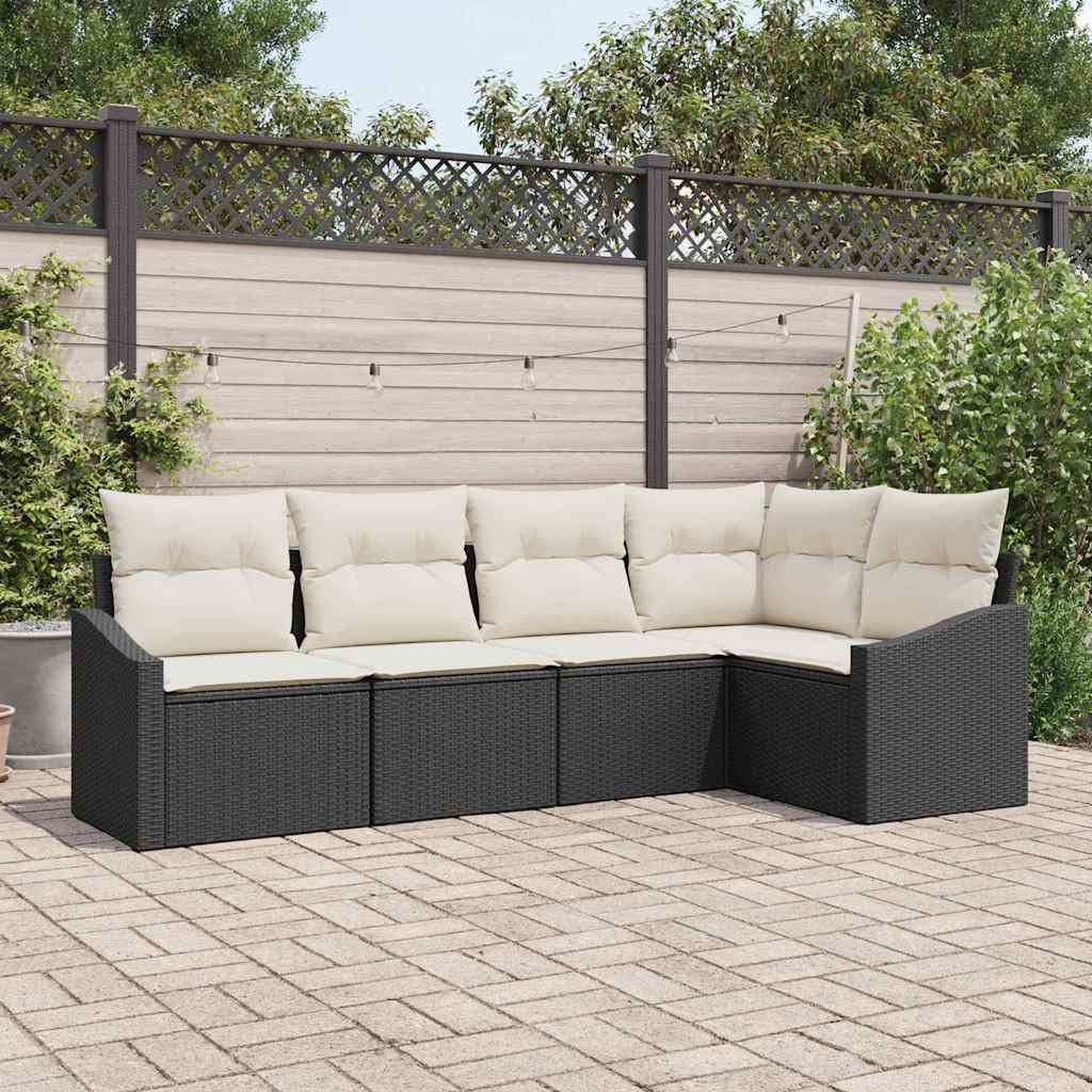vidaXL Gartensofa-set mit Kissen 5 pcs Schwarz und Weiß Poly-Rattan