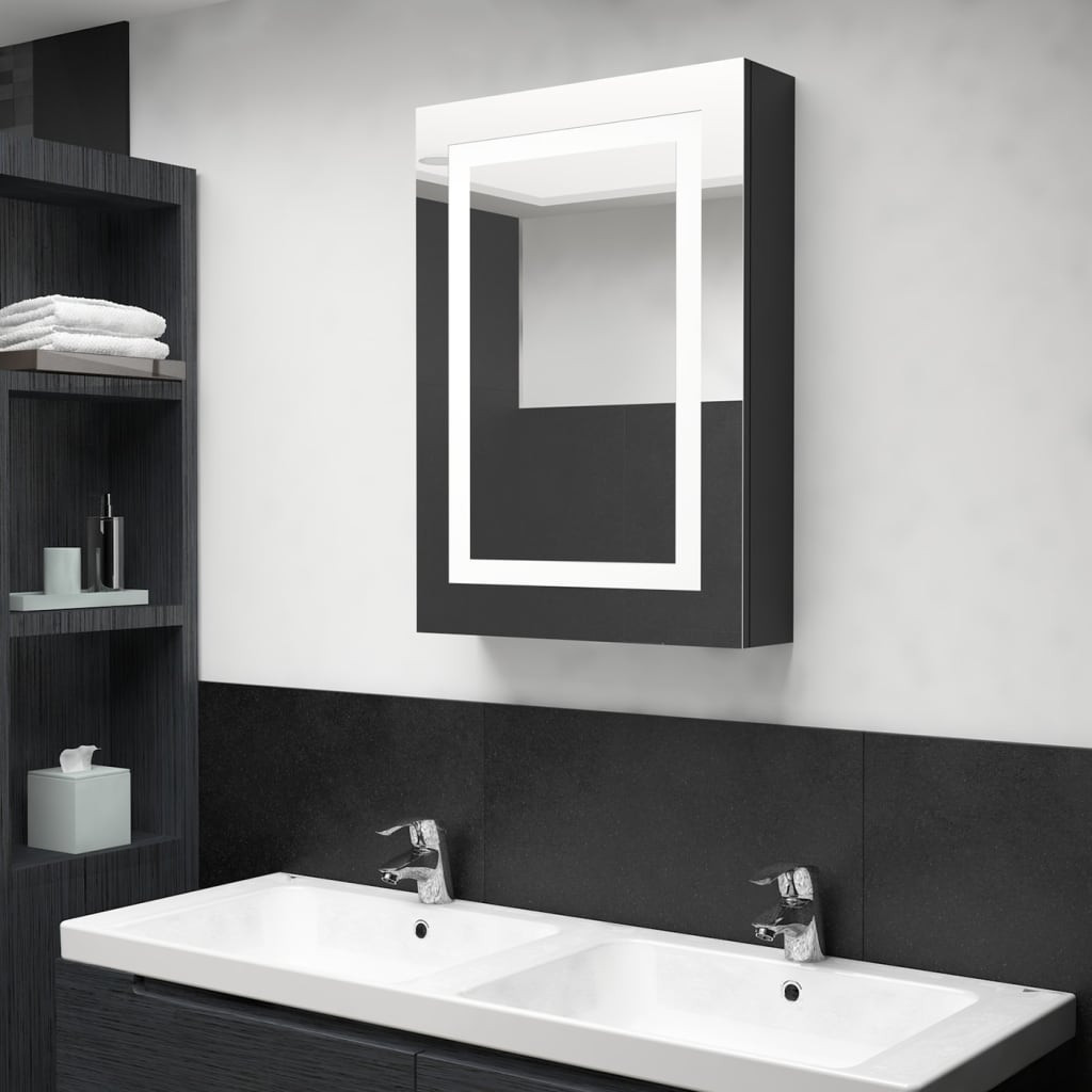 vidaXL LED-Spiegelschrank fürs Bad Glänzend Schwarz 50x13x70 cm