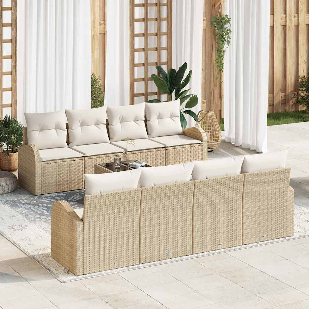 vidaXL Garten-Sofa-Set mit Kissen mit Speicher 9 pcs Beige und Creme