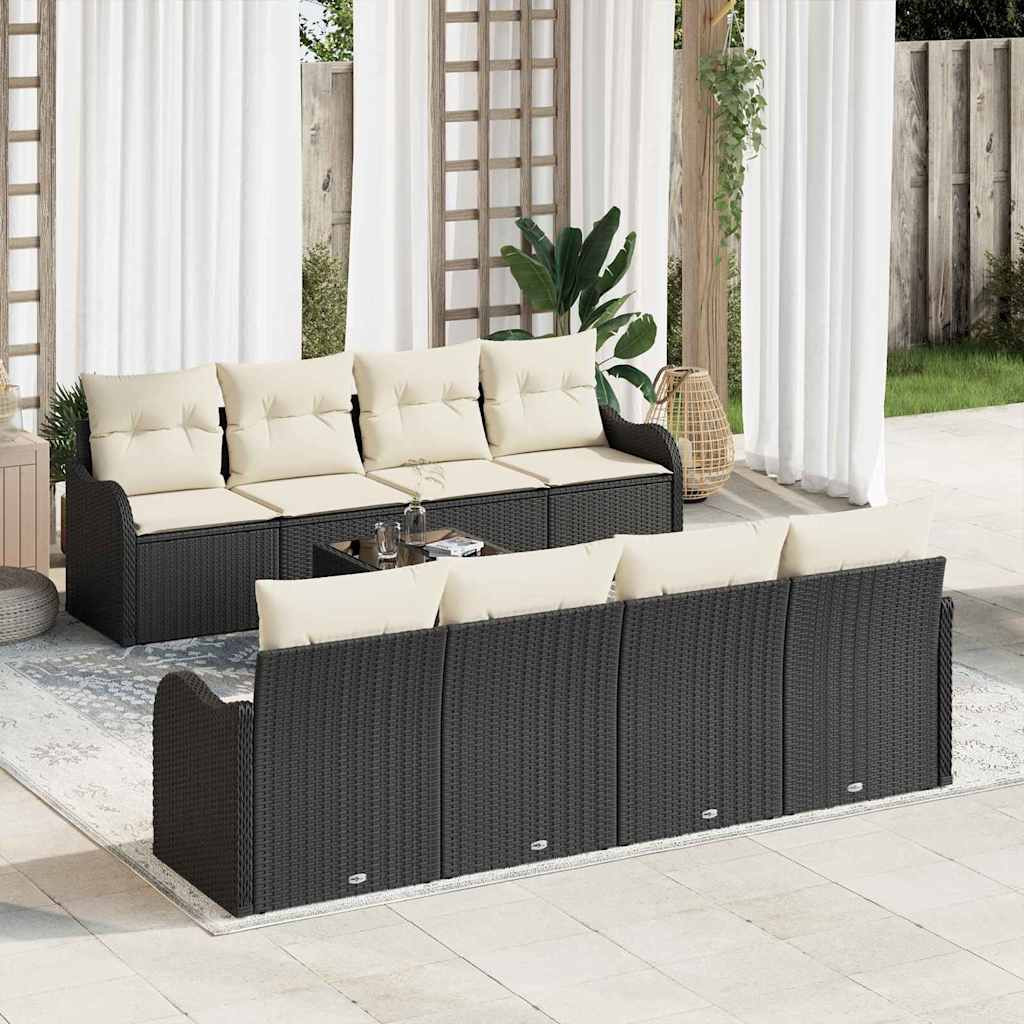 vidaXL Gartensofa-set mit Kissen mit Speicher 9 pcs Schwarz und Creme