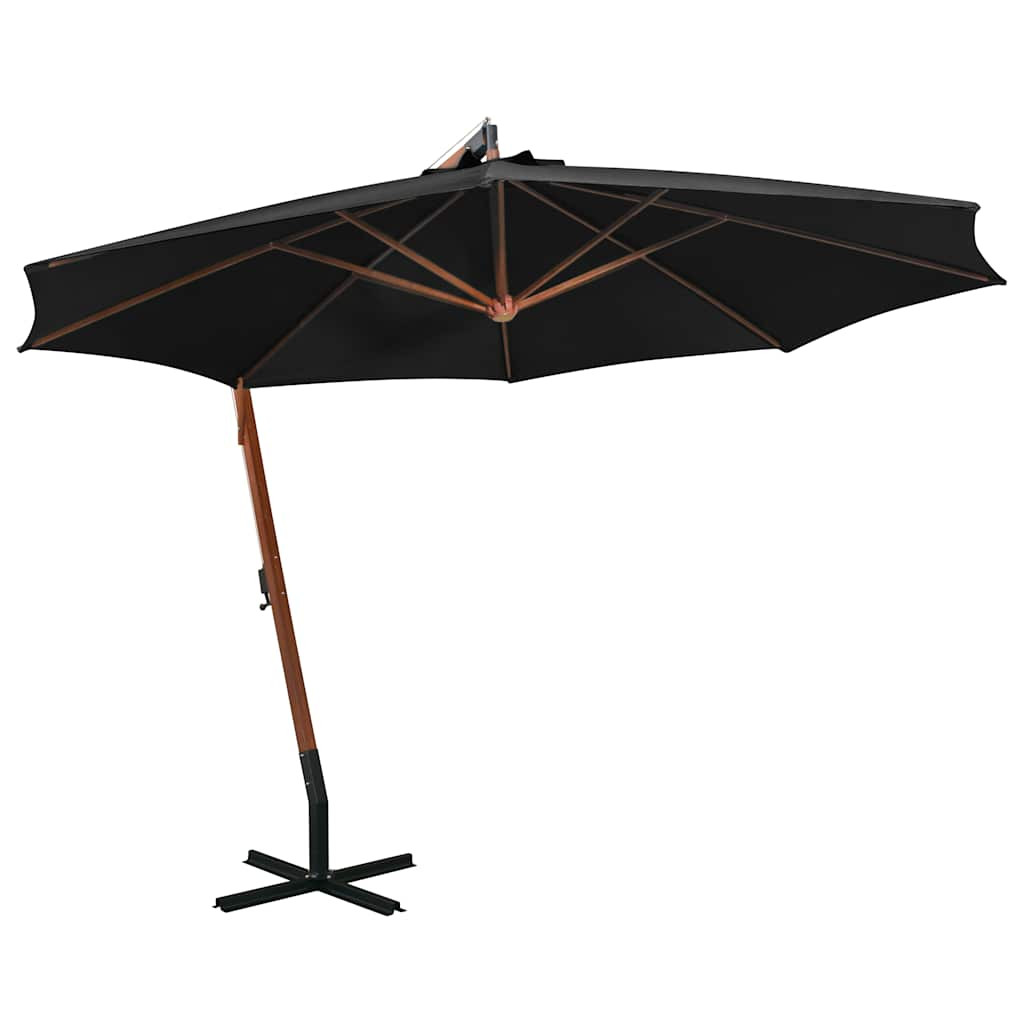 vidaXL Ampelschirm mit Mast Schwarz 3,5x2,9 m Massivholz Tanne