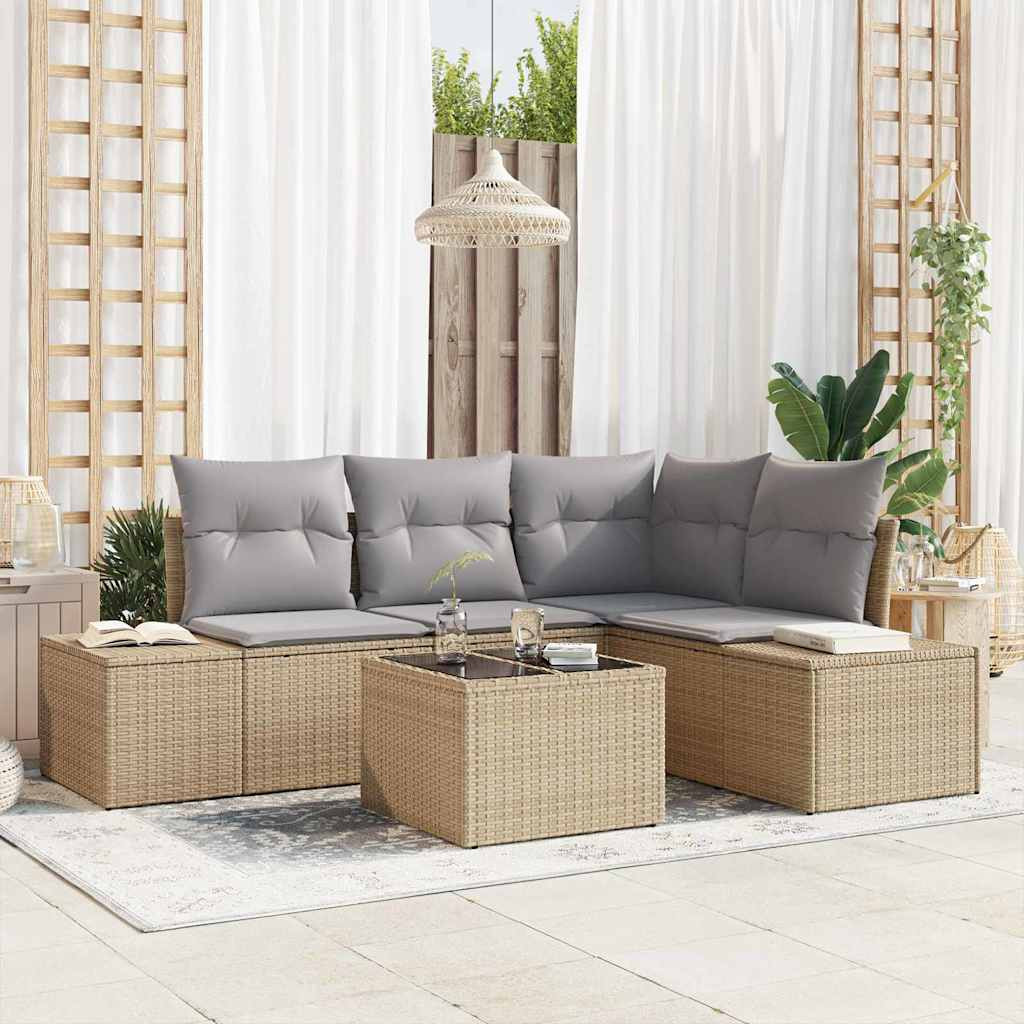 vidaXL Gartensofa-set mit Speicher Beige und Hellgrau Poly-Rattan