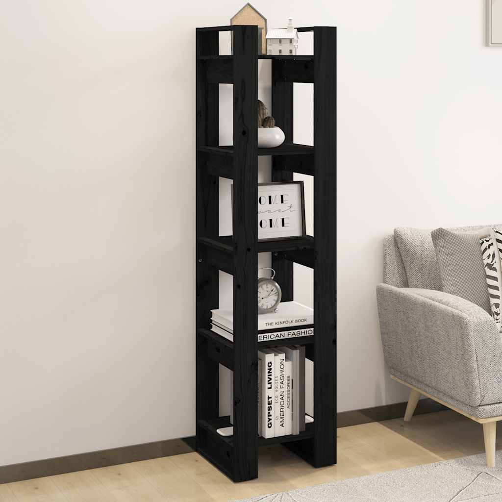 vidaXL Bücherregal/Raumteiler Schwarz 41x35x160 cm Massivholz Kiefer