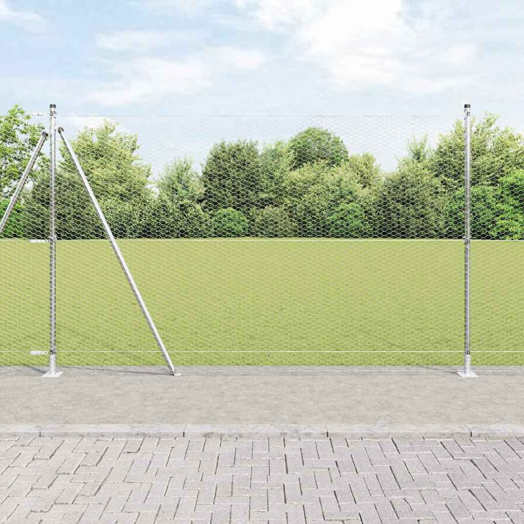 vidaXL Sechseckzaun mit Betonsockel 10 x 1,4 m Verzinkter Stahl Silber