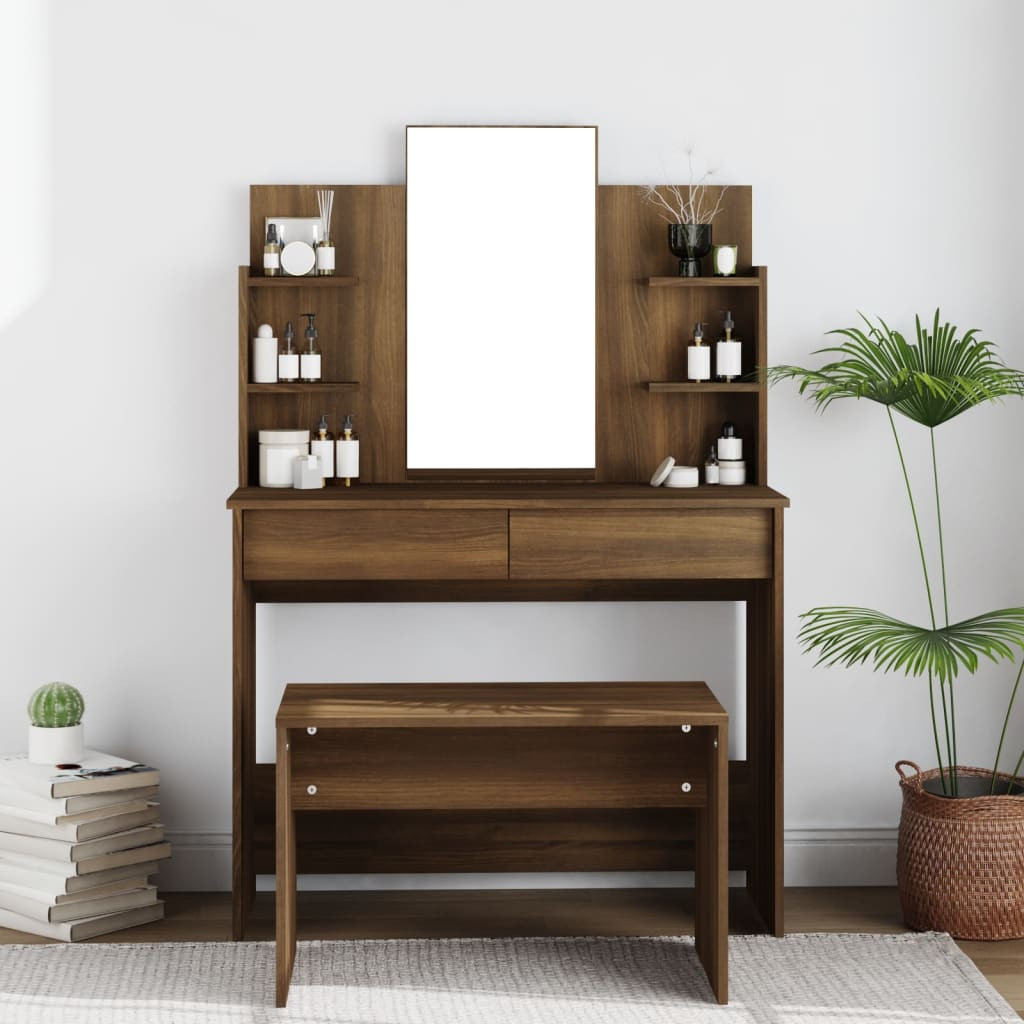 vidaXL Schminktisch mit Spiegel Braun Eichen-Optik 96x40x142 cm