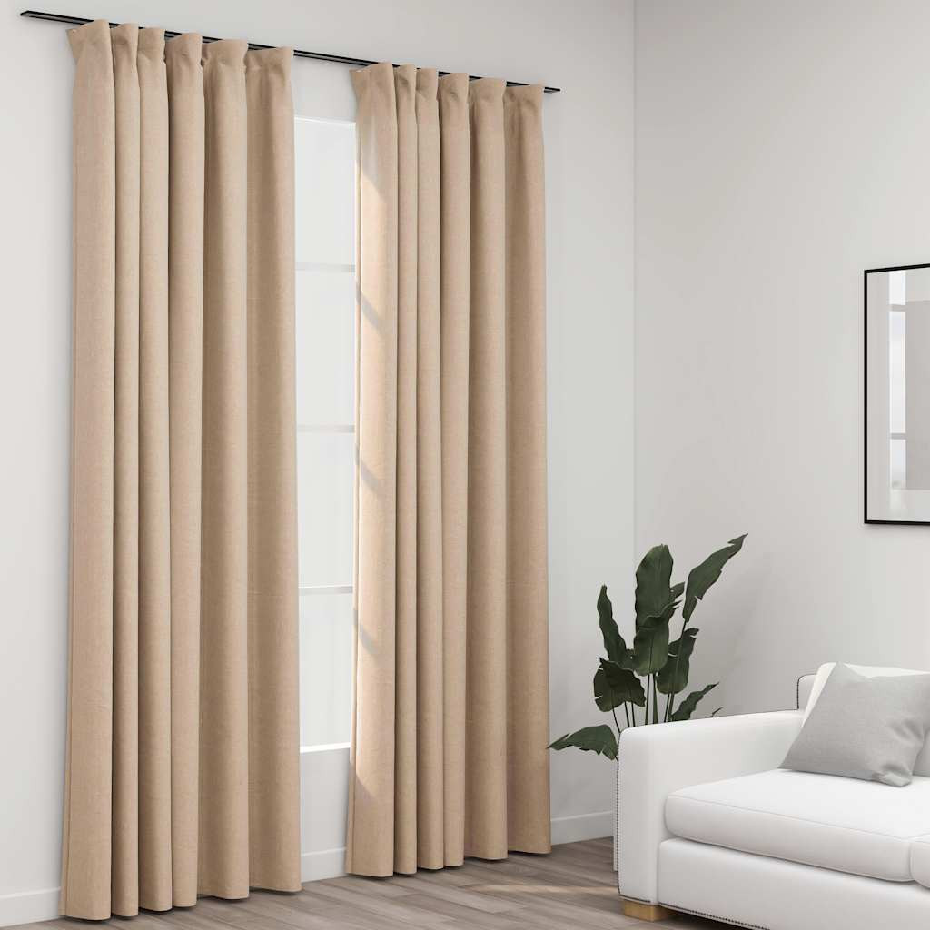 vidaXL Verdunkelungsvorhänge 2 Stk. Haken Leinenoptik Beige 140x225 cm