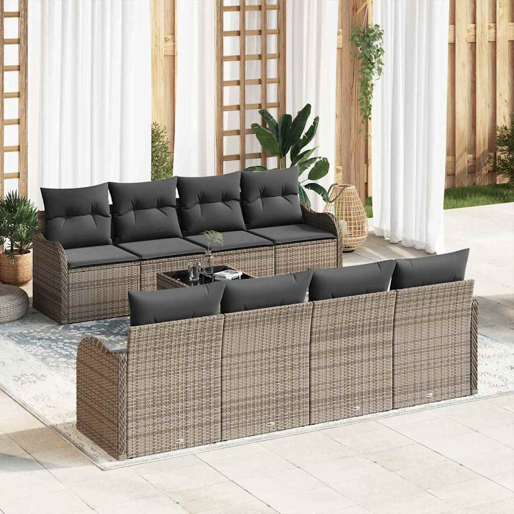 vidaXL Gartensofa-set 9 pcs Grau Poly-Rattan und Stahl und Glas