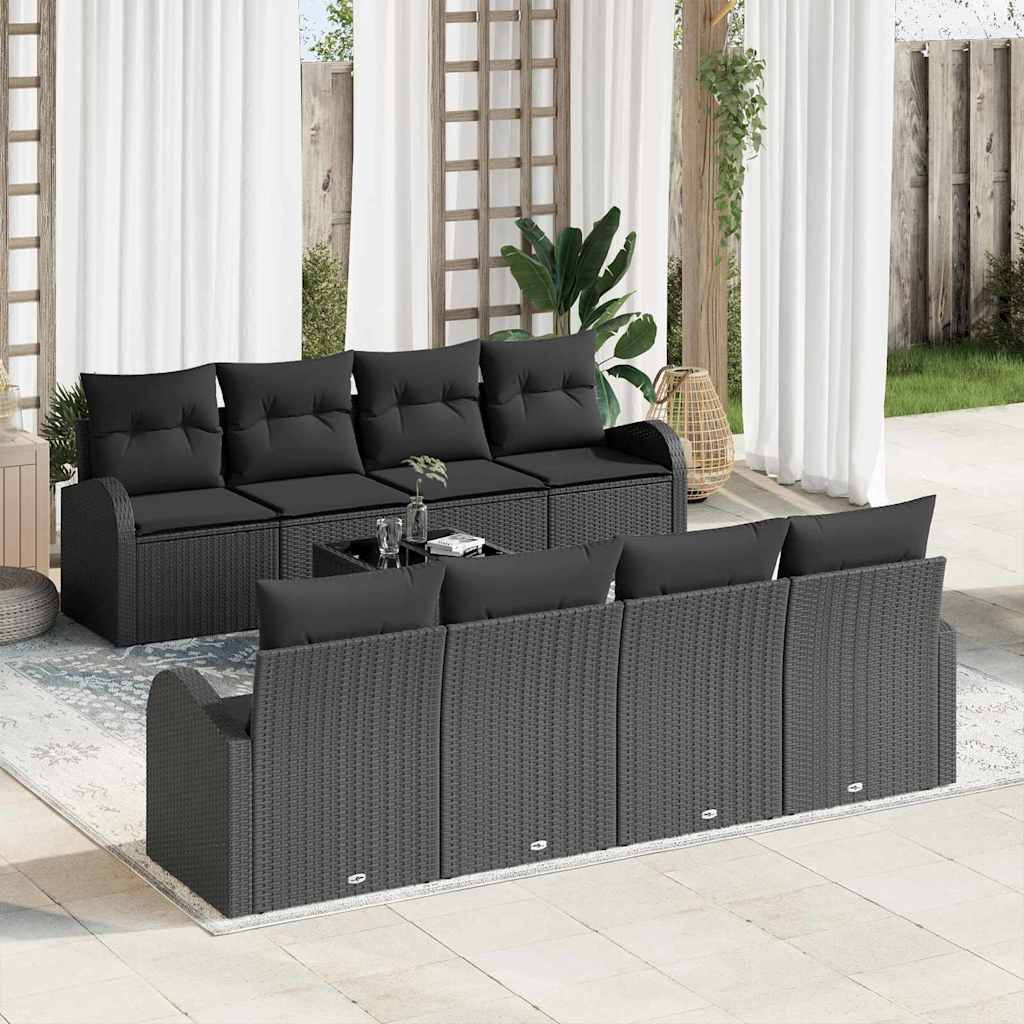 vidaXL Gartensofa-set mit Speicher 9 pcs Schwarz Poly-Rattan