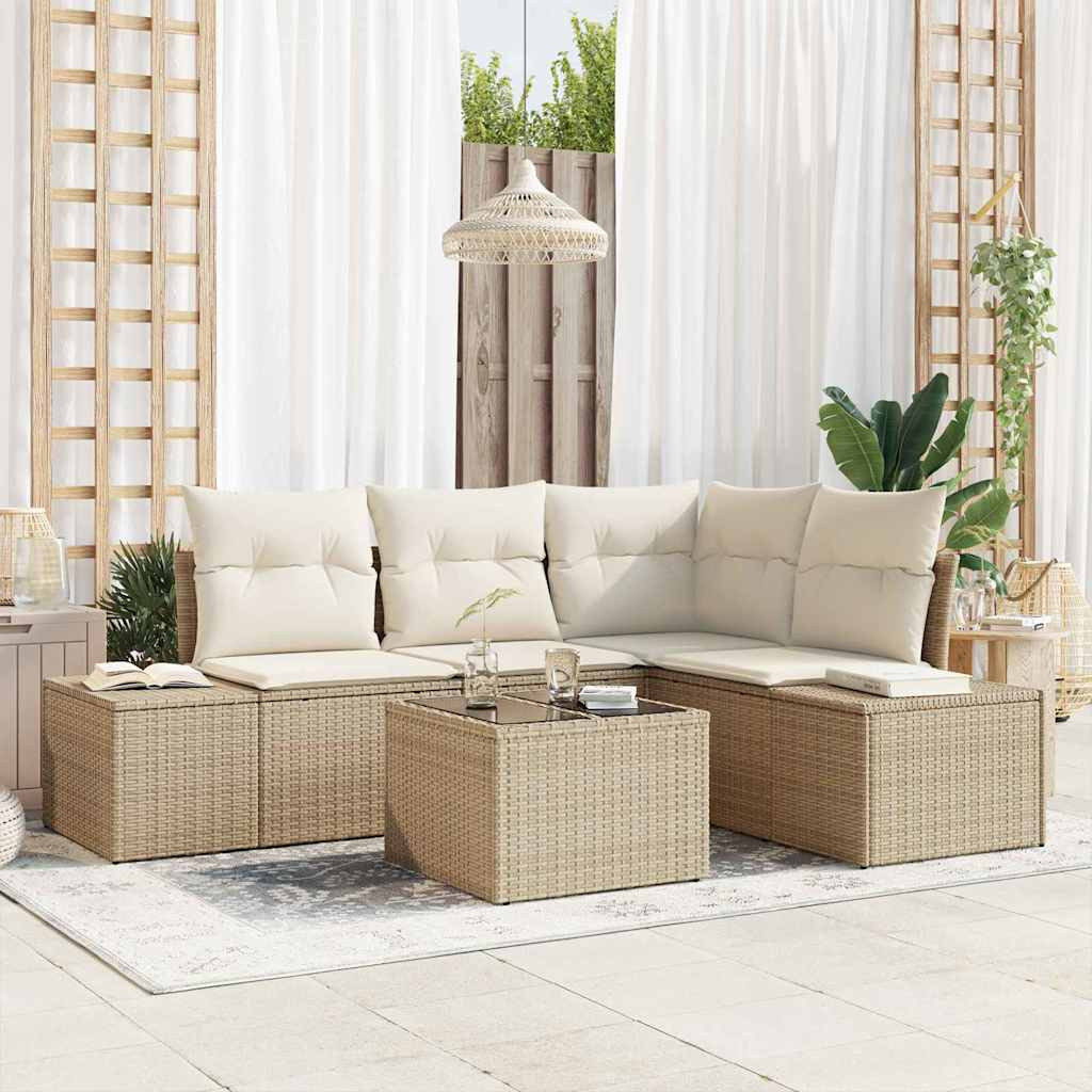 vidaXL Gartensofa-set mit Speicher Beige und Creme Poly-Rattan