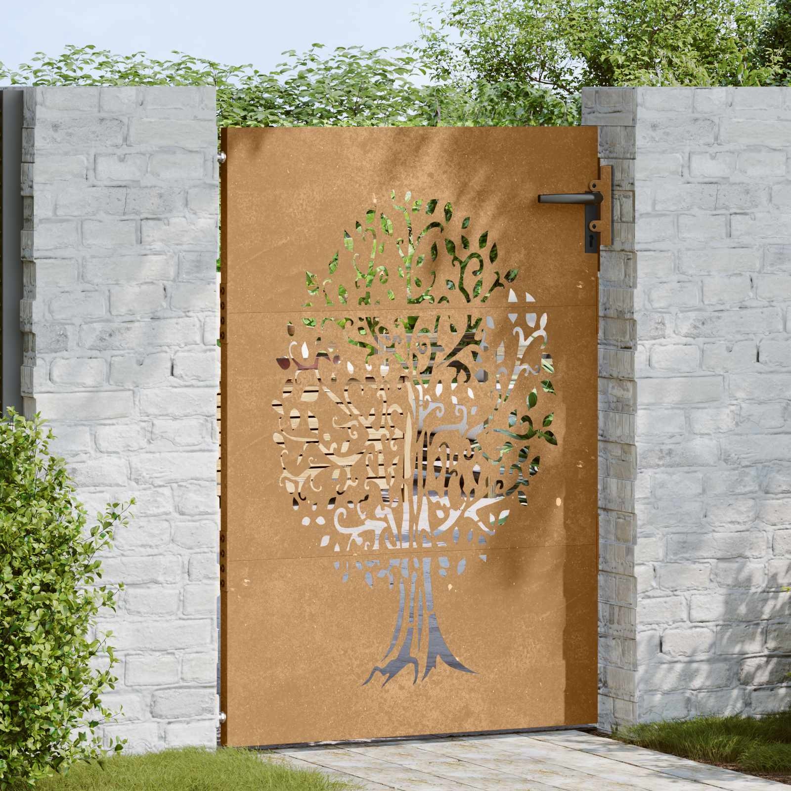 vidaXL Gartentor 85x150 cm Cortenstahl Baum-Design