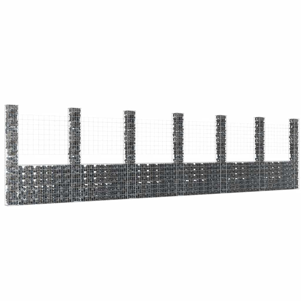 vidaXL Gabionenkorb U-Form mit 7 Säulen Eisen 740x20x200 cm