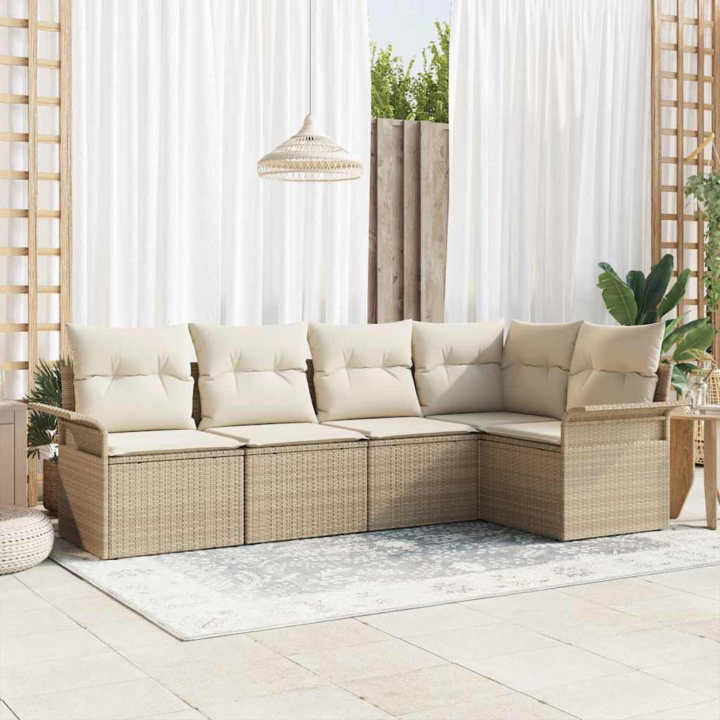 vidaXL Gartensofa-set mit Speicher 5 pcs Beige Poly-Rattan